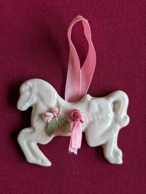 1928 Jewelry Porcelain Carousel Horse Ornament w/ Display Case